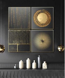 Gold Frame 60*60 Cm 3D Effect Gray And Gold Crytsall Porsalein Painting 